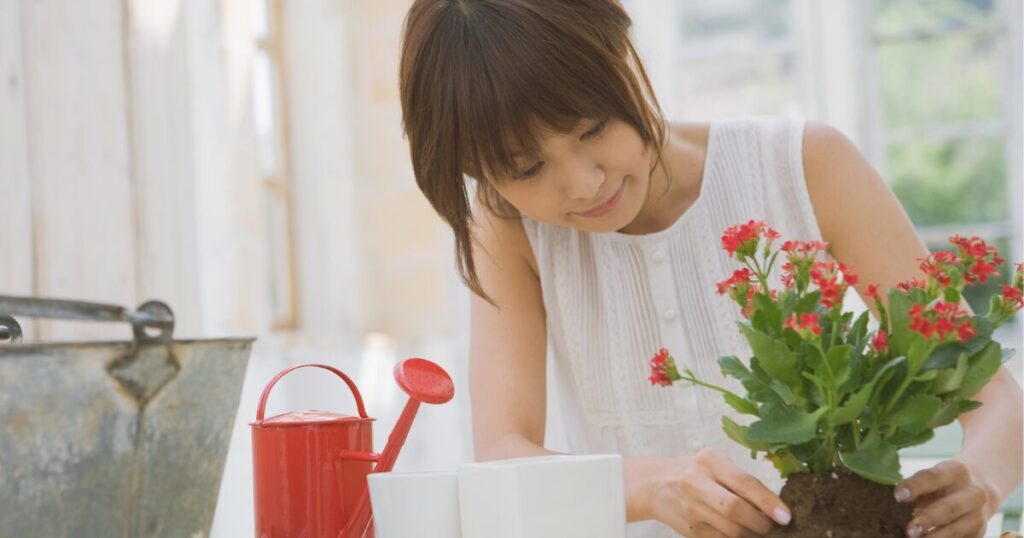 ブーケの手入れをする女性のイメージ画像